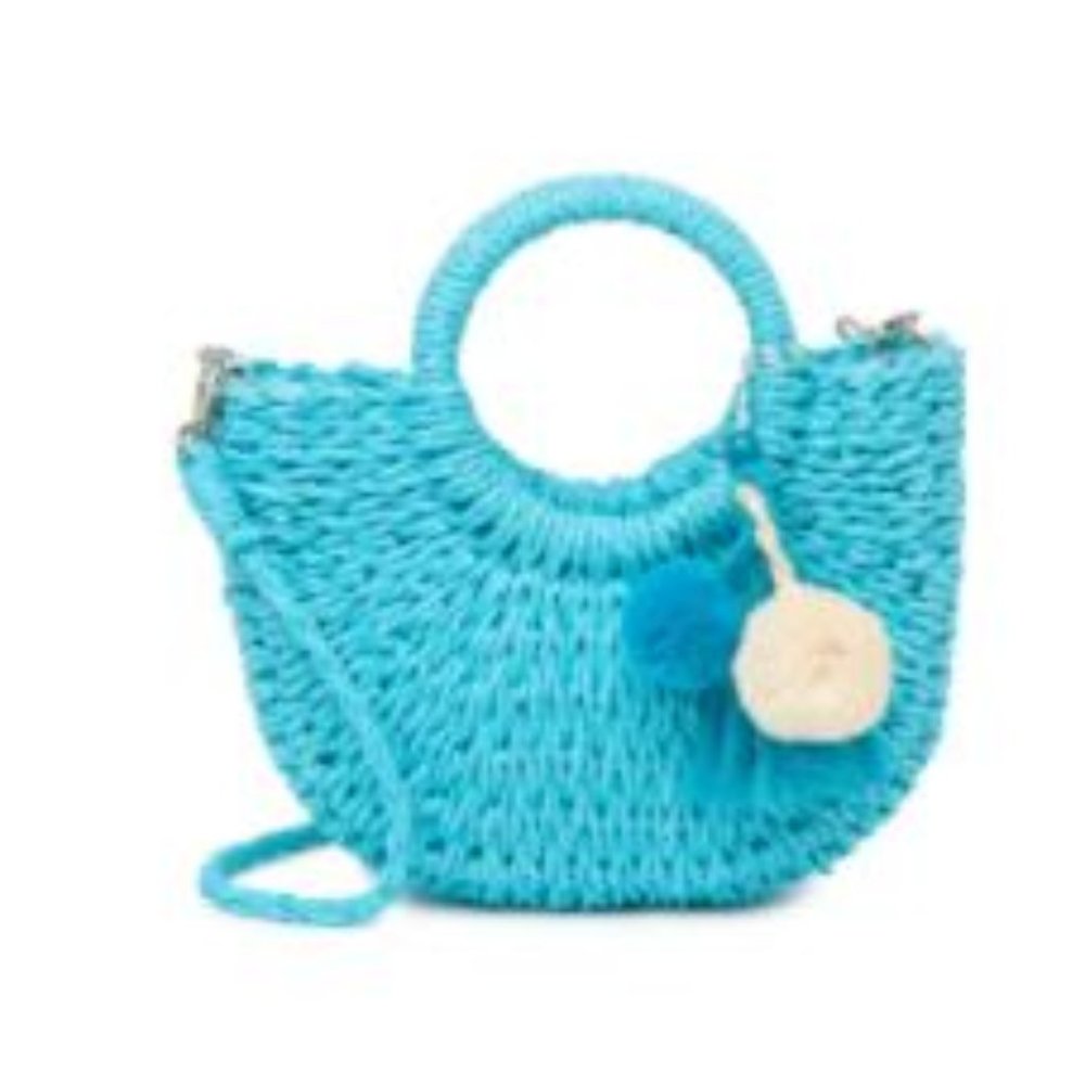 Most Wanted USA Top Handle Straw Crossbody Bag in Bright Blue